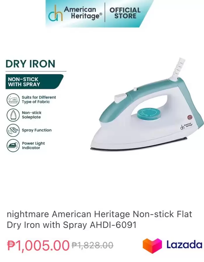 PHP 600 American Heritage Dry Iron with Spray on