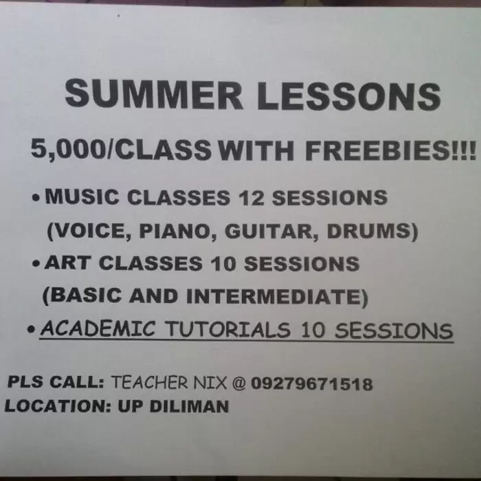 Summer lessons piano guitar voice drums and art on