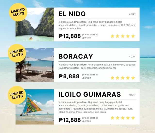PHP 8,888 Boracay, El Nido, Iloilo Guimaras ALL IN tour package on